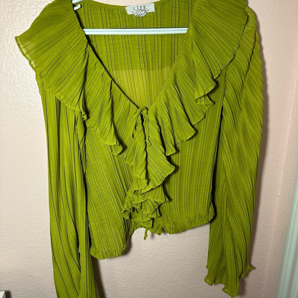 Ruffle green blouse